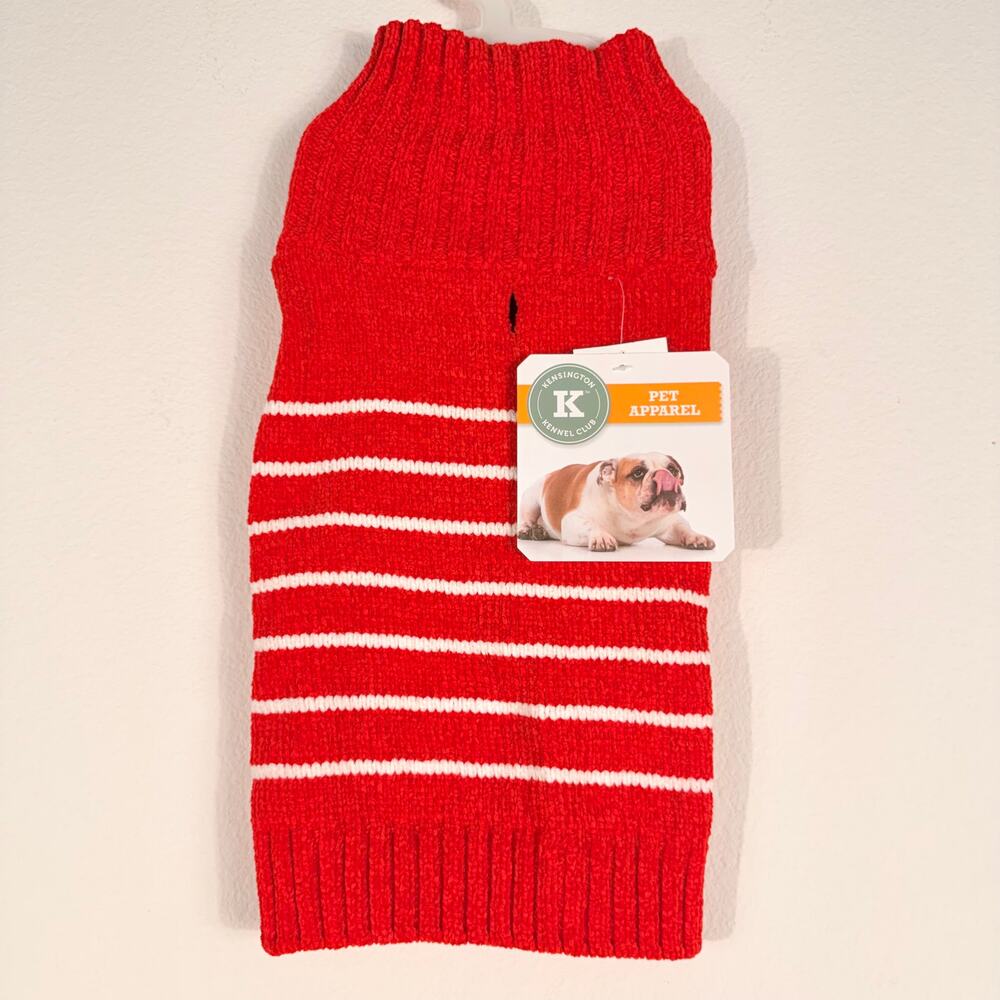 Kensington Kennel Club Small Red White Striped Knit Dog Sweater NWT